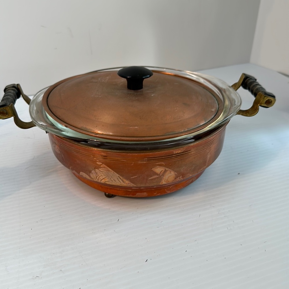 CopperCraft Guild casserole 6086 glass Pyrex serving jacket and cover 1 1/3 qt.